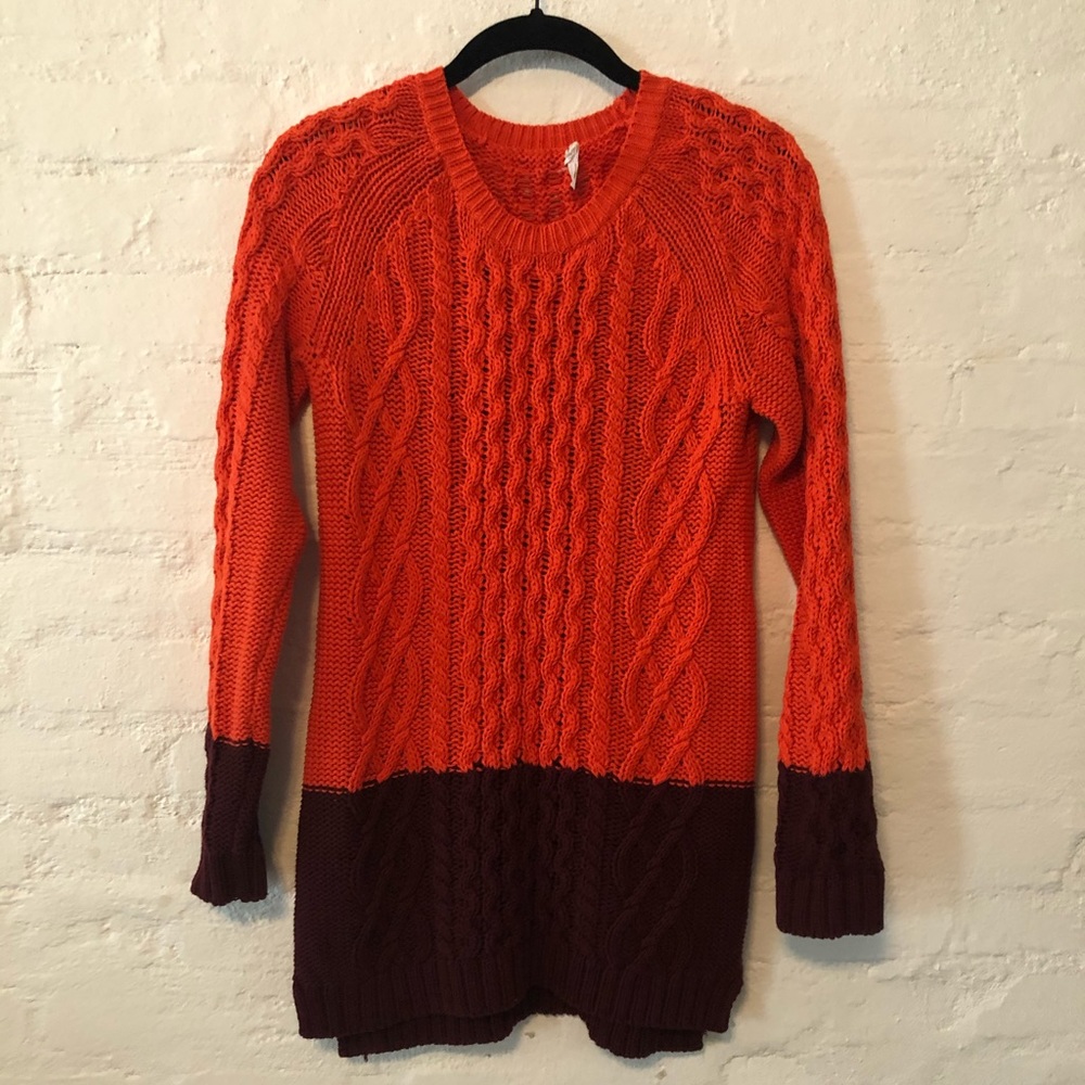 J.Crew Orange & maroon cable knit sweater